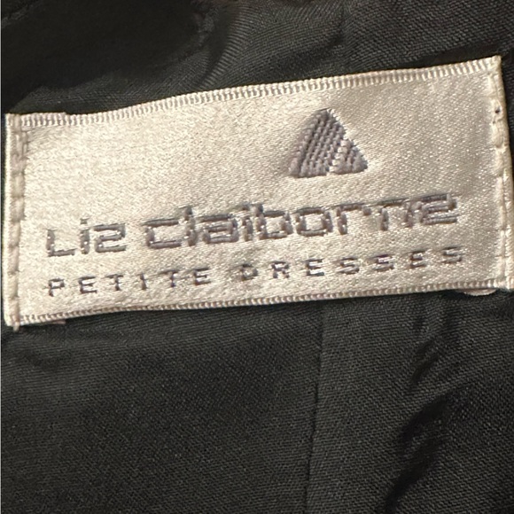 Liz Claiborne Black Midi Dress Square Neck Striped Lace Sleeves & Waist Sz P8 - Picture 13 of 16